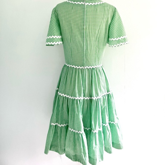 Vintage 60’s green & white gingham plaid country western square dance dress - Picture 5 of 8